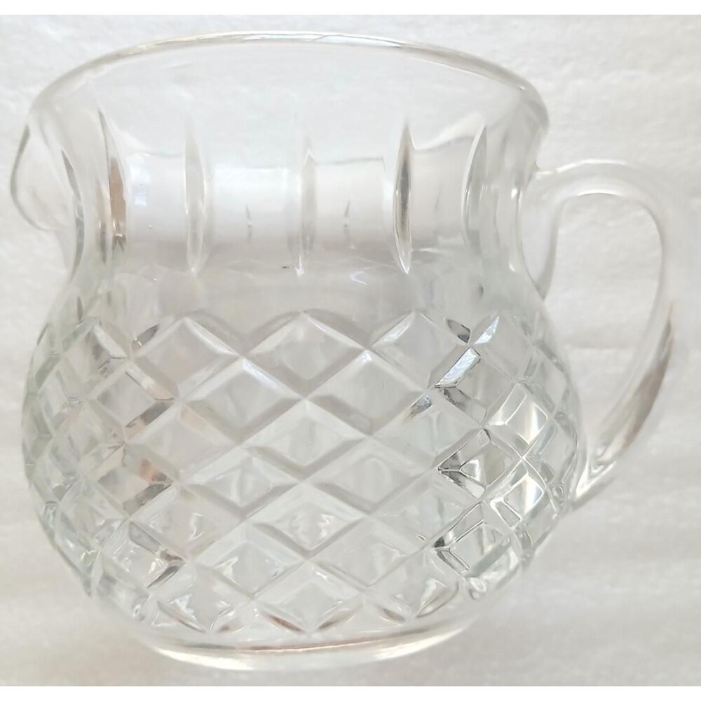 Vintage Pressed Crystal Glass Pitcher Diamond Criss-Cross Pattern